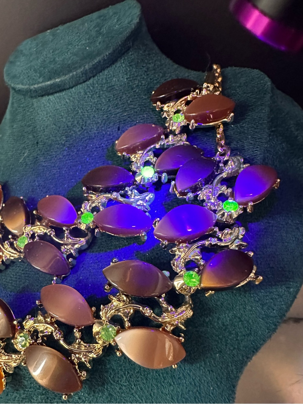 Mid Century Thermoset Uranium Glass Rhinestones Necklace & Bracelet - Picture 11 of 14